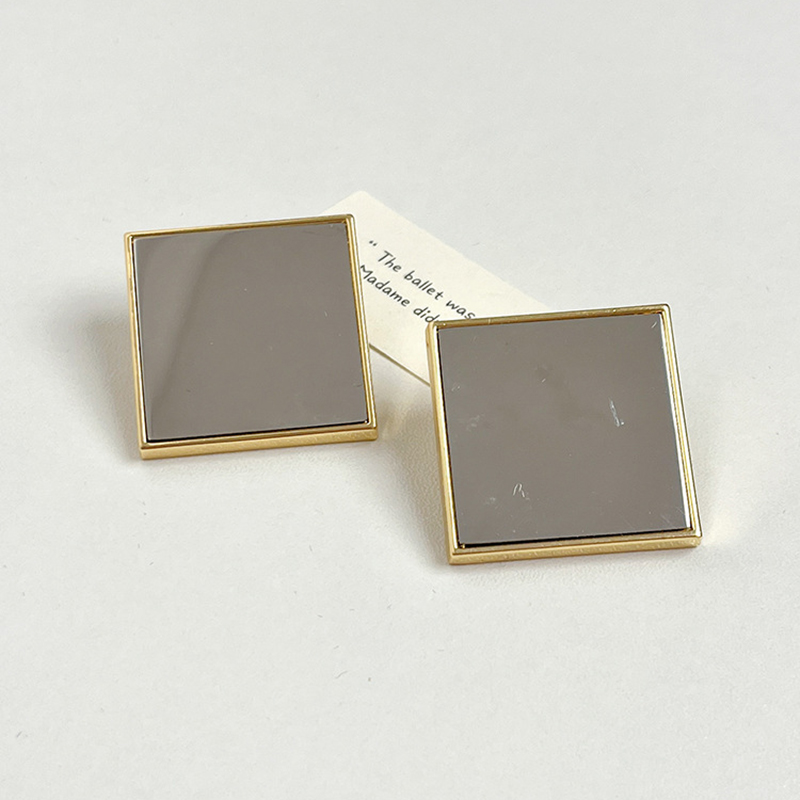 Fashion Small Earring Style Metal Glossy Square Stud Earrings