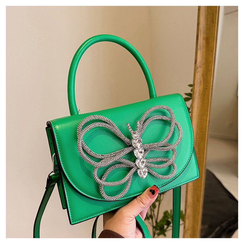 Fashion Green Pu Diamond Flap Crossbody Bag