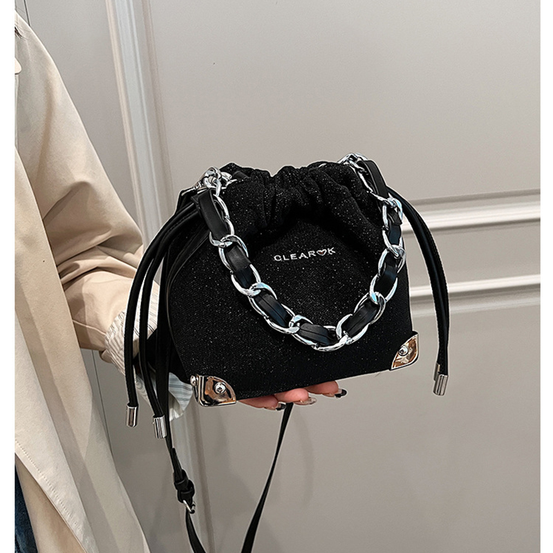 Fashion Black Fabric Drawstring Large Capacity Crossbody Bag