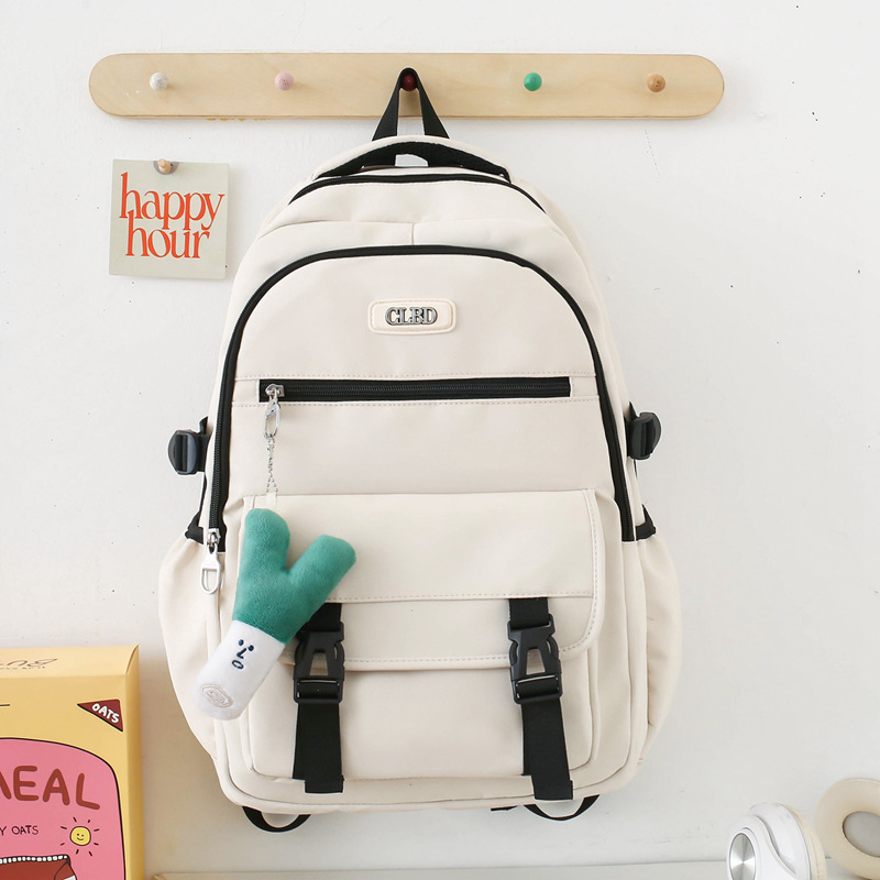 Fashion Off-white With Pendant Oxford Cloth Large Capacity Backpack