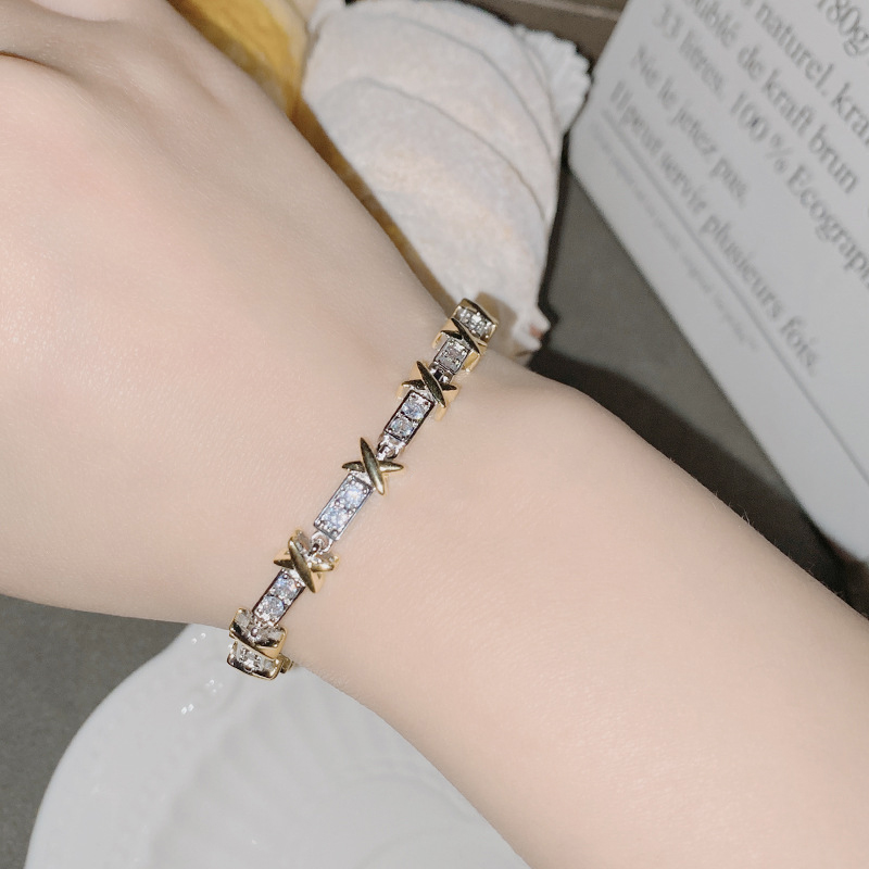 Fashion Flower X Bracelet?split Gold Copper Diamond Geometric Bracelet