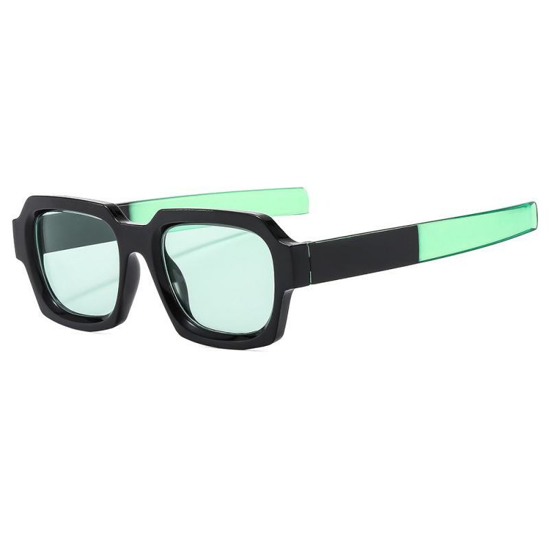 Fashion Black Frame Green Film Large Square Frame Sunglasses