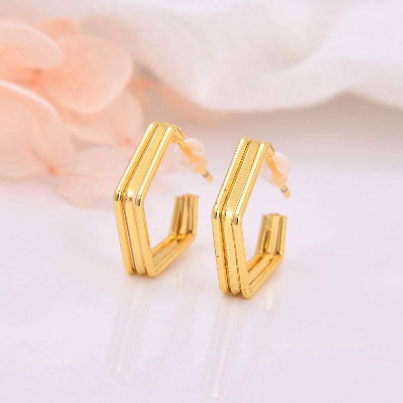 Fashion 4# Gold-plated Copper Geometric Multi-layered Polygonal Earrings