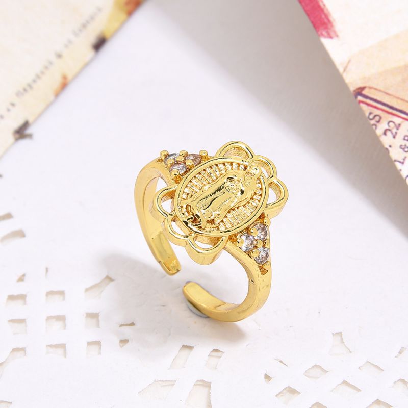 Fashion Gold Copper Set Zirconium Virgin Mary Ring