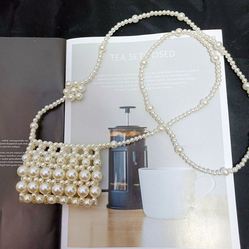 Fashion Pearl Color Acrylic Beaded Woven Crossbody Bag