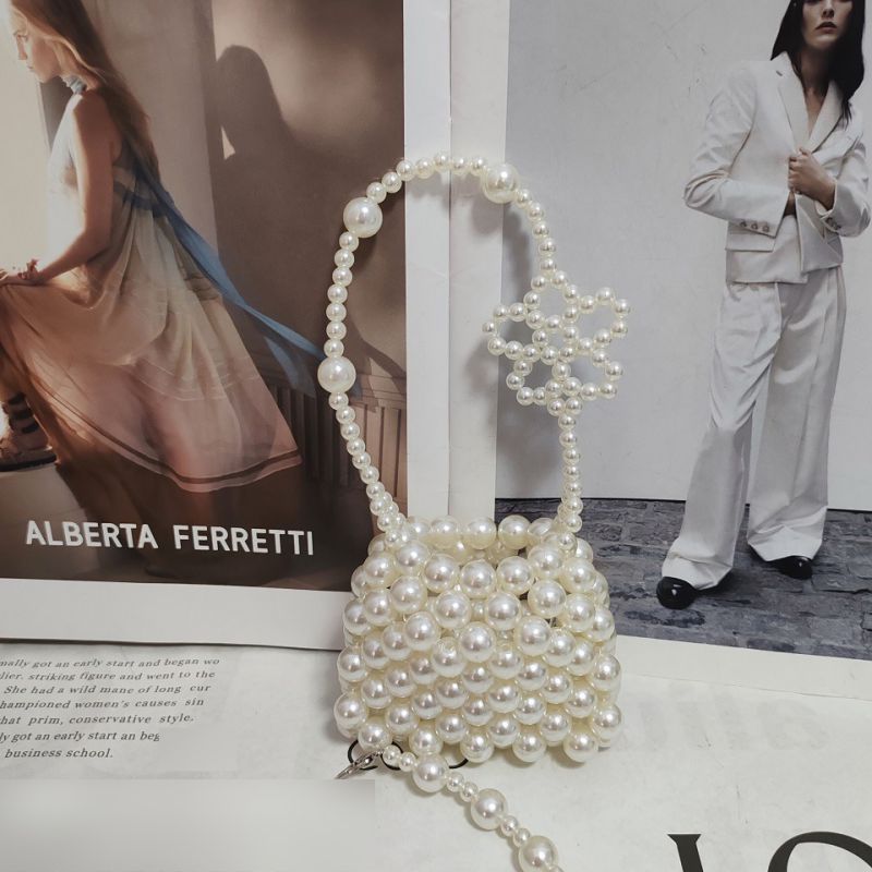 Fashion Pearl Color Single Handbag Acrylic Beaded Woven Crossbody Bag