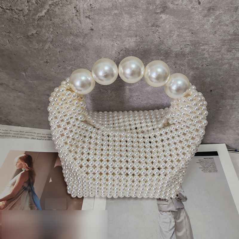 Fashion Pearl Color Acrylic Pearl Beaded Woven Tote Bag