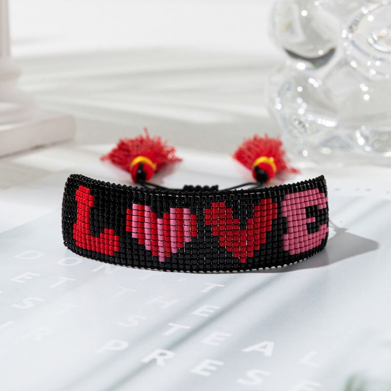 Fashion 8# Rice Beads Braided Love Tassel Bracelet