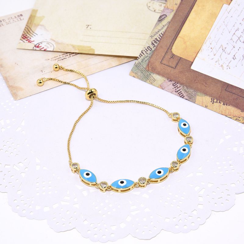 Fashion Blue Copper Inlaid Zirconium Oil Drop Eye Bracelet