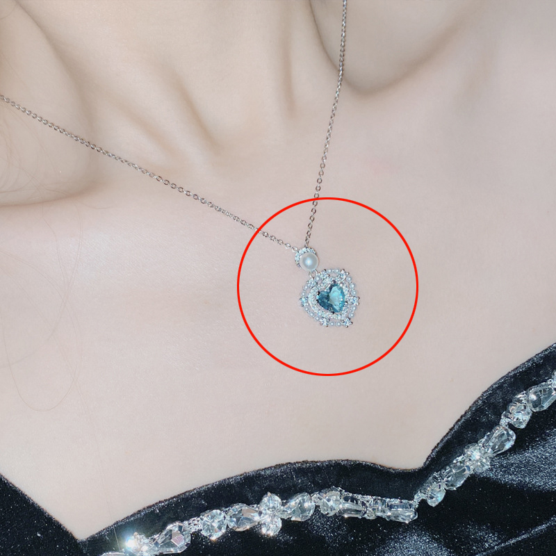 Fashion Pendant 0124?sea Blue?without Chain Copper Inlaid Diamond Pearl Love Pendant