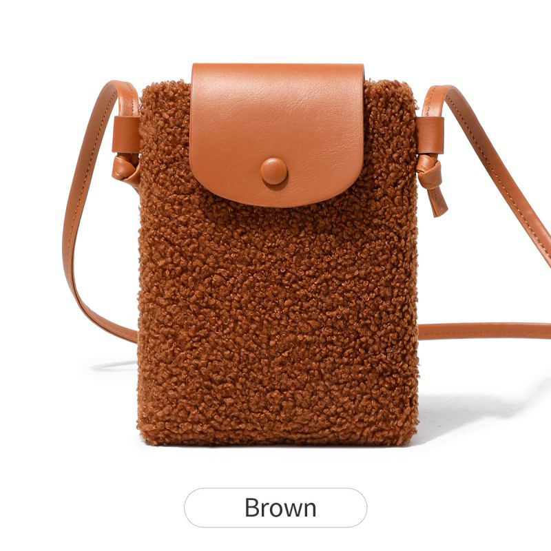 Fashion Brown Lambswool Flap Crossbody Bag