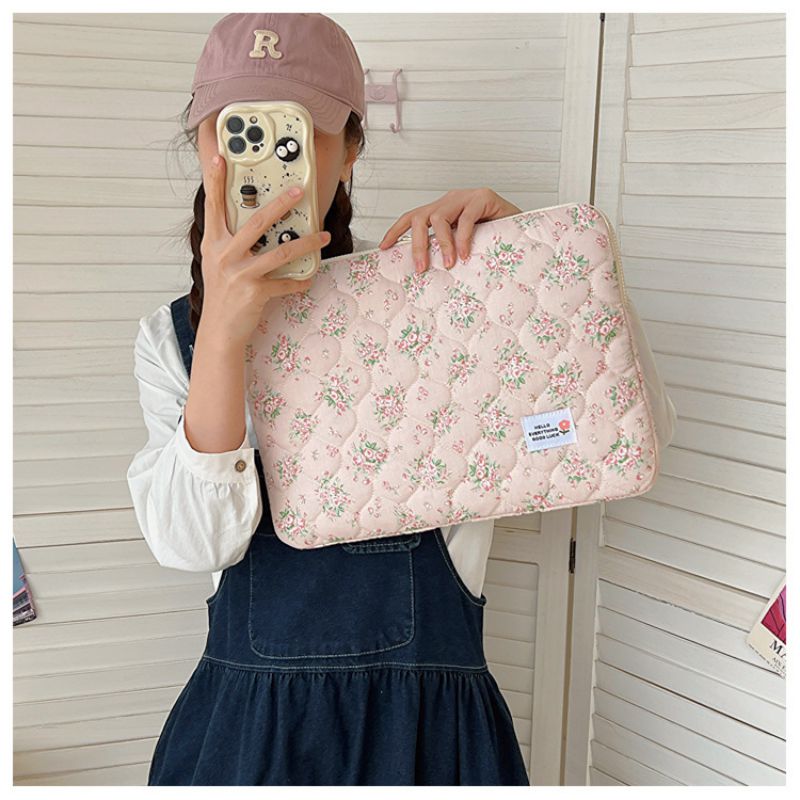 Fashion Large Pink Cotton Printed Large Capacity Tablet Case