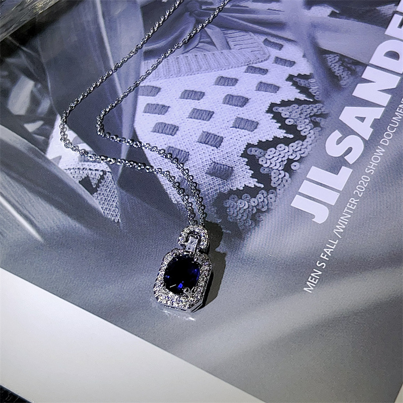 Fashion Silver Copper Diamond Geometric Square Necklace