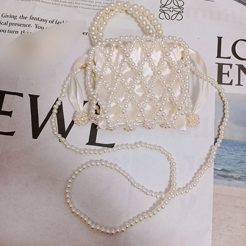 Fashion Pearl Color Acrylic Pearl Beaded Woven Crossbody Bag