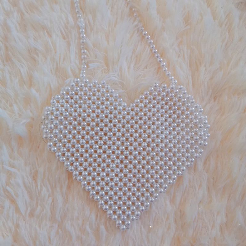 Fashion Pearl Color Acrylic Beaded Woven Love Crossbody Bag