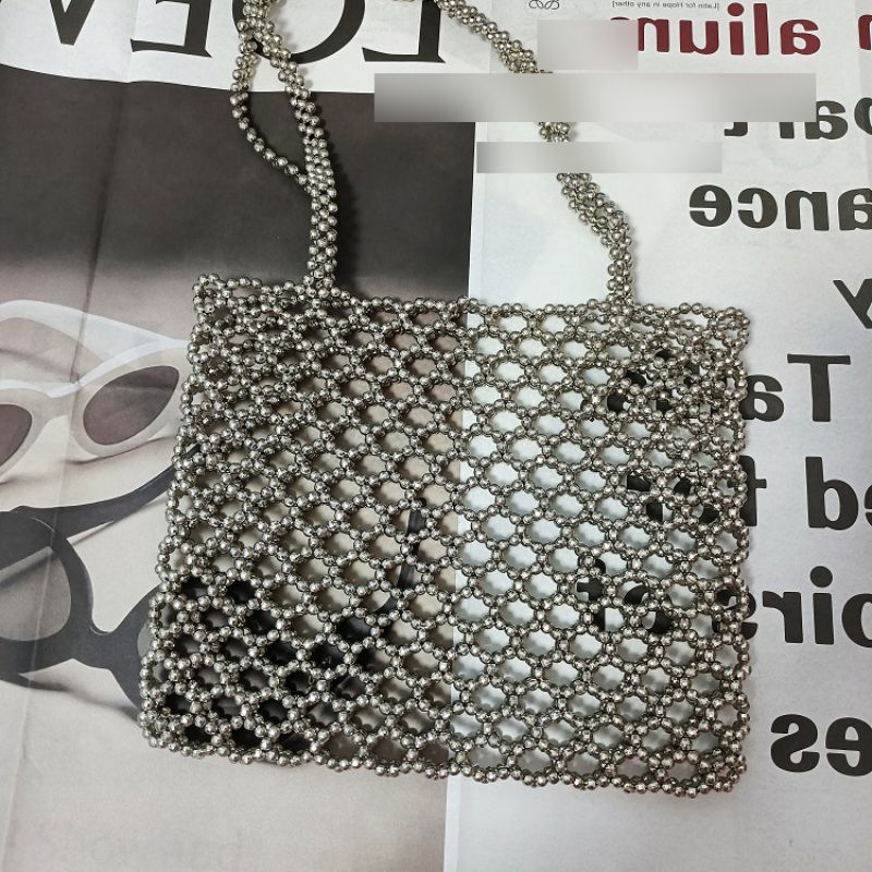 Fashion Gun Silver Acrylic Beaded Cutout Shoulder Bag