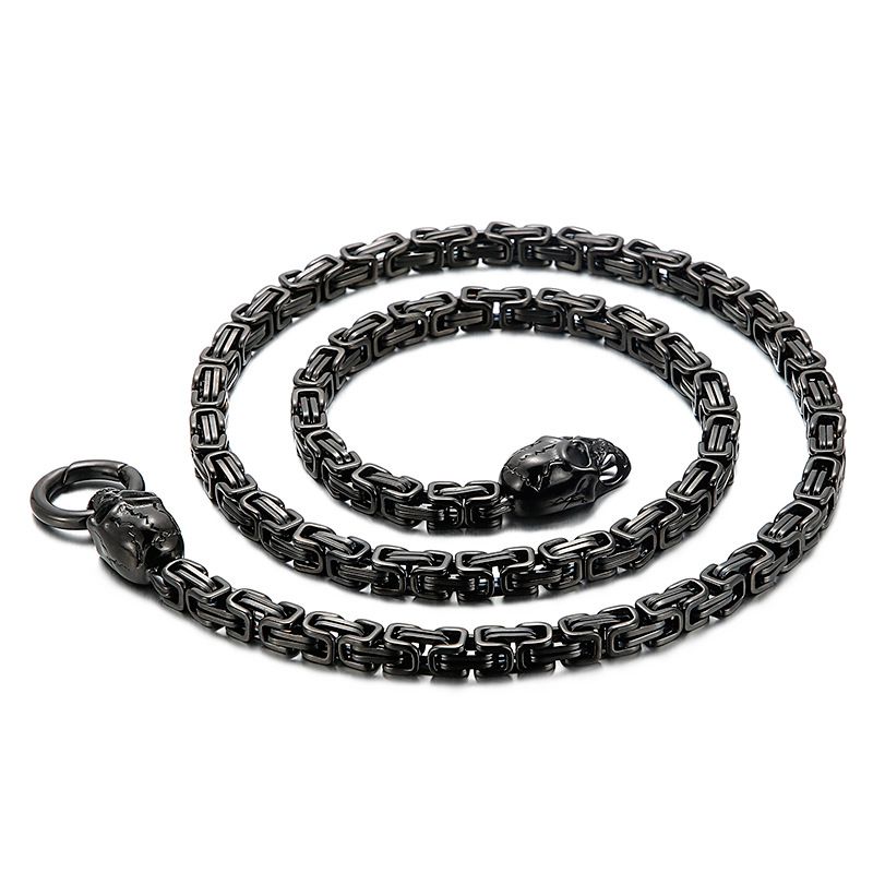 Fashion Black Skull Kn113571-z Stainless Steel Geometric Chain Skull Men's Necklace