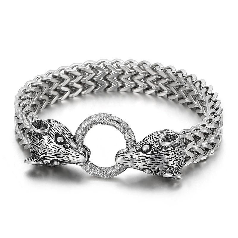 Fashion 12# Titanium Steel Geometric Zodiac Double Chain Men's Bracelet