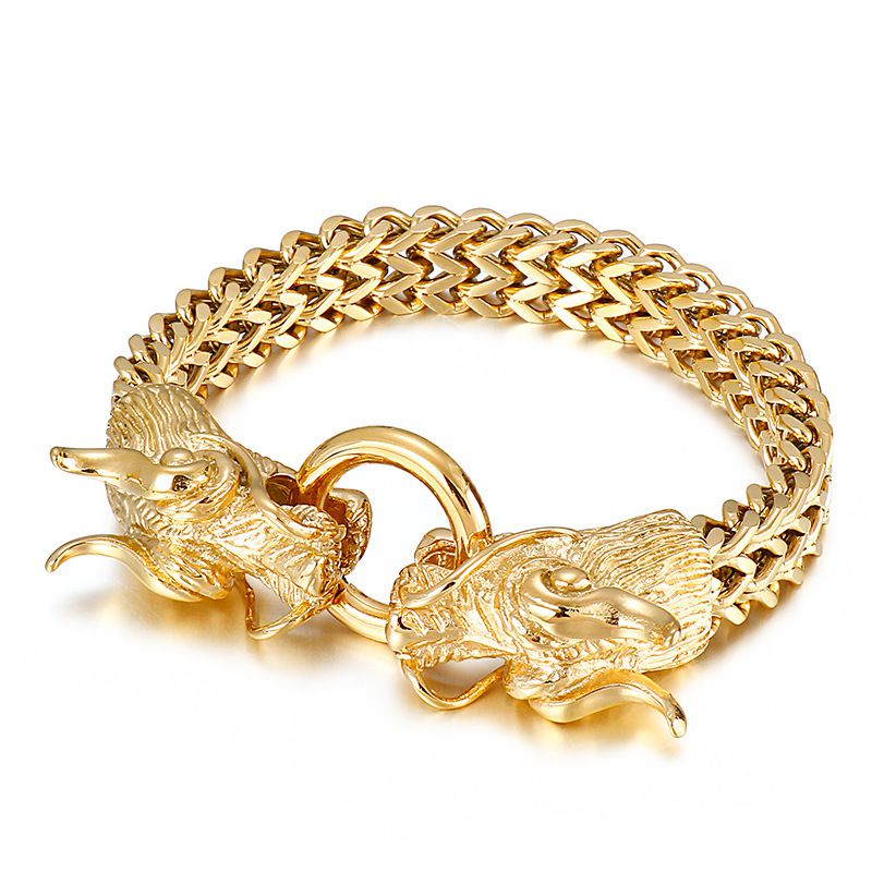 Fashion 22.5cm=kb67835-bd Titanium Steel Geometric Double Dragon Men's Bracelet