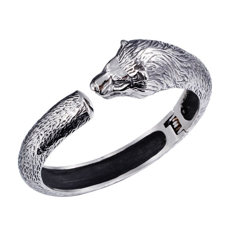 Fashion Lion Head Kb58436-bd Stainless Steel Lion Head Open Bracelet