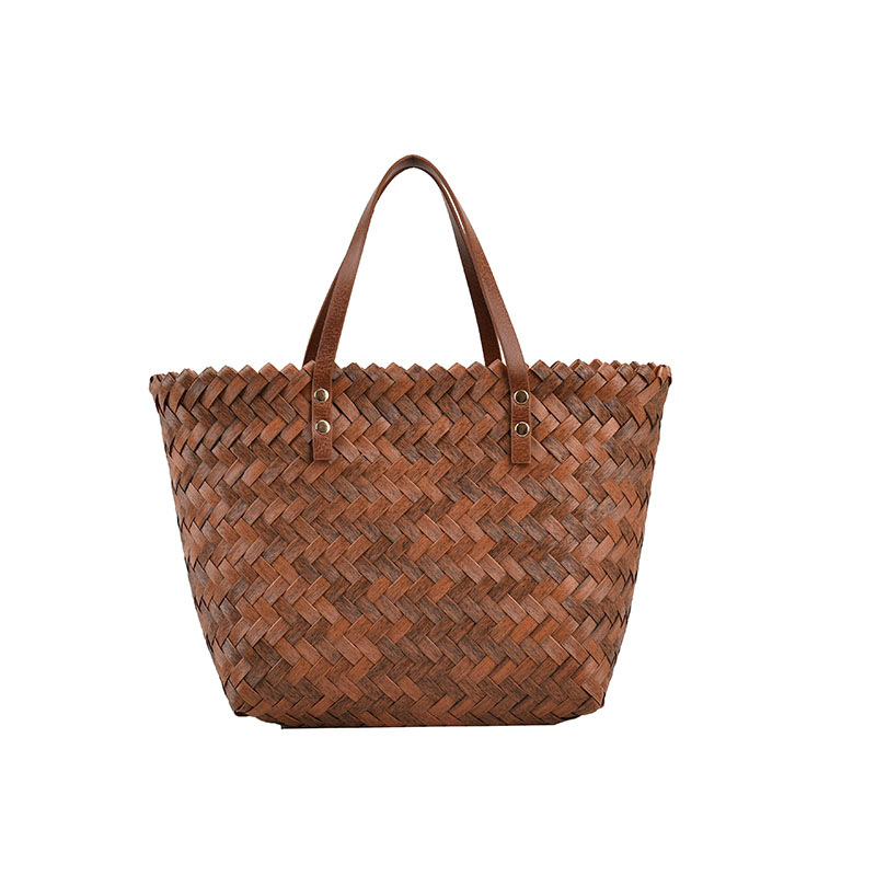 Fashion Small Brown Pvc Woven Large Capacity Handbag