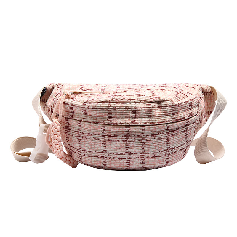 Fashion Pink Cotton And Linen Checkered Large-capacity Crossbody Bag