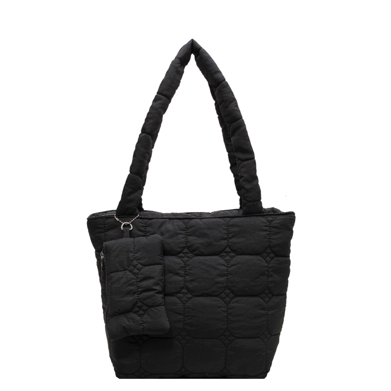 Fashion Black Fabric Plaid Large Capacity Shoulder Bag