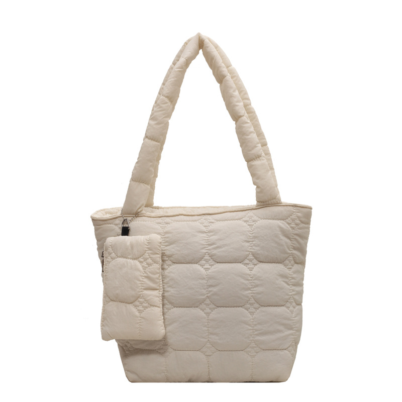 Fashion White Fabric Plaid Large Capacity Shoulder Bag