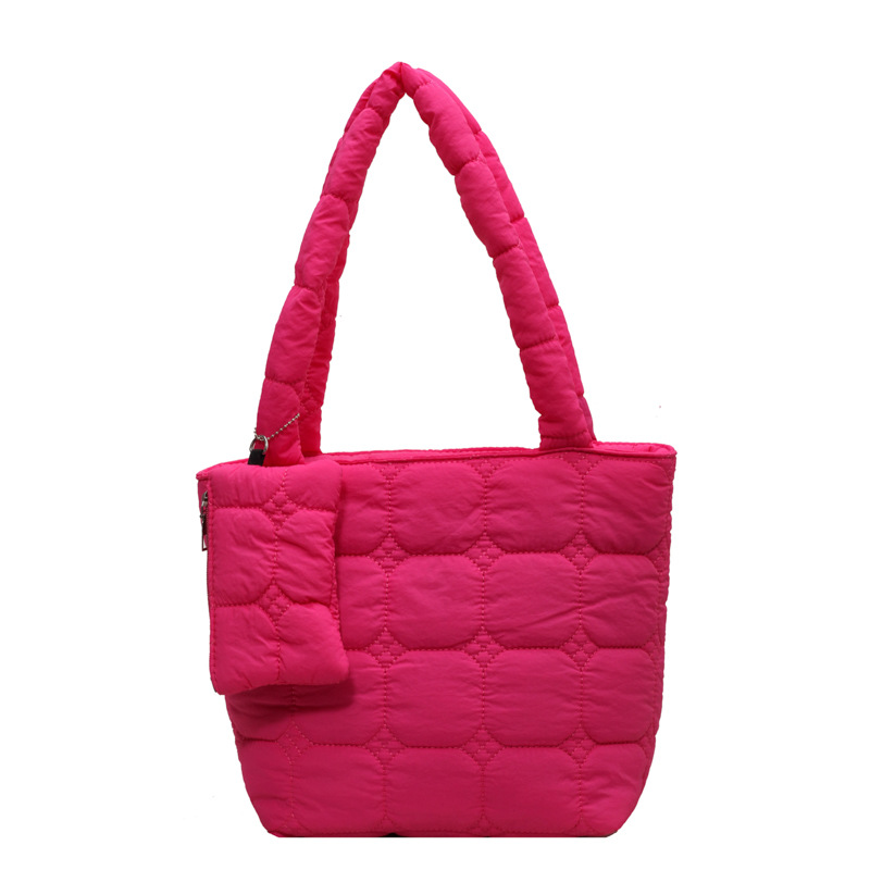 Fashion Rose Red Fabric Plaid Large Capacity Shoulder Bag