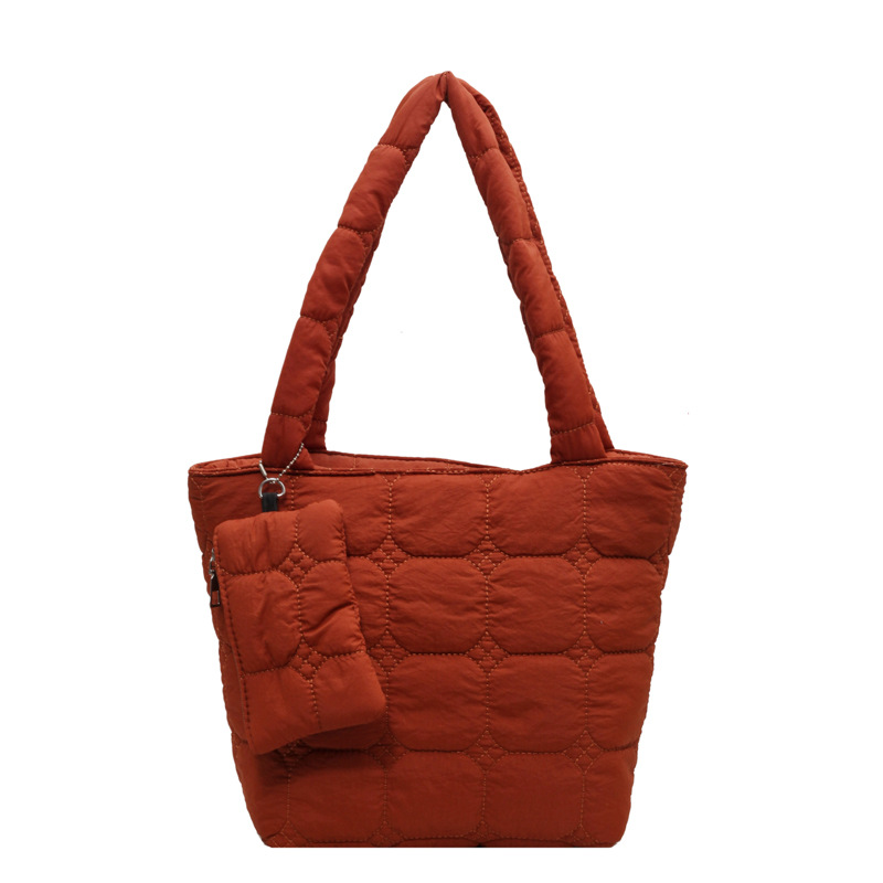 Fashion Brown Fabric Plaid Large Capacity Shoulder Bag