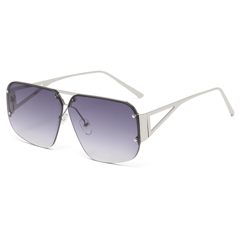 Fashion Silver Double Gray Large Square Frame Sunglasses