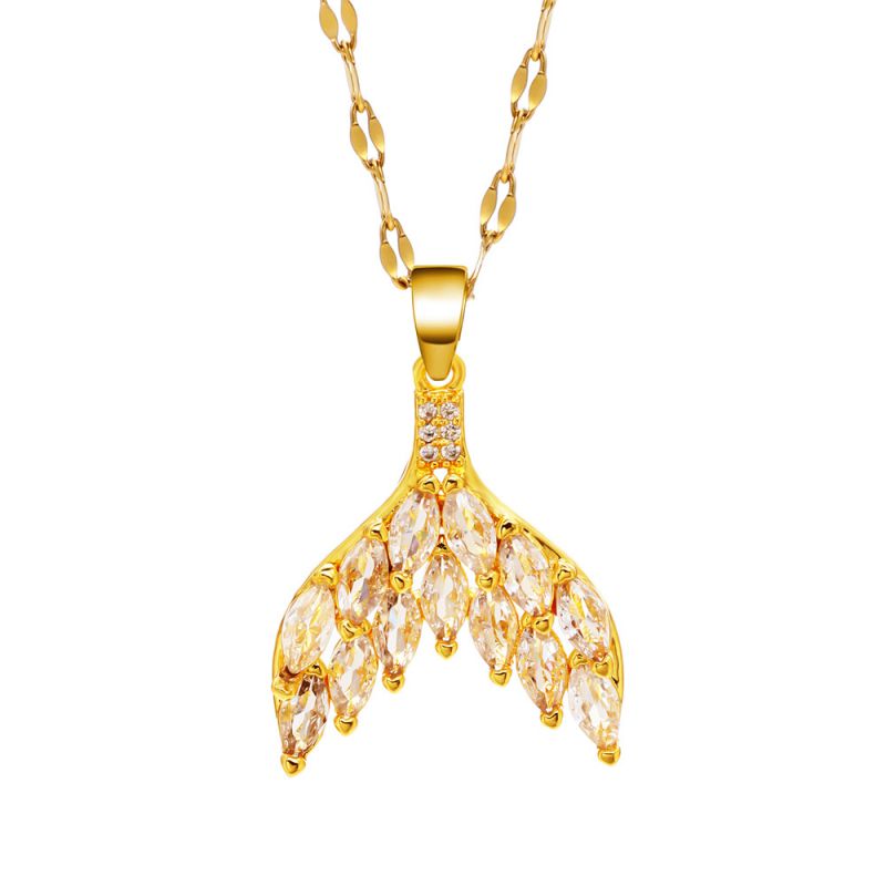 Fashion Gold Copper Inlaid Zirconium Fishtail Necklace