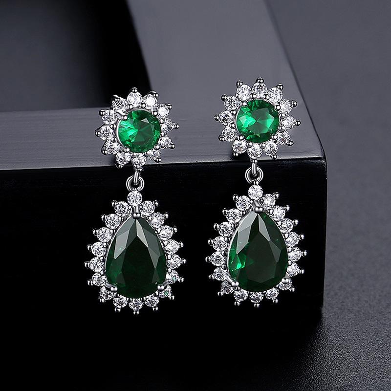 Fashion Green Copper Diamond Drop Earrings