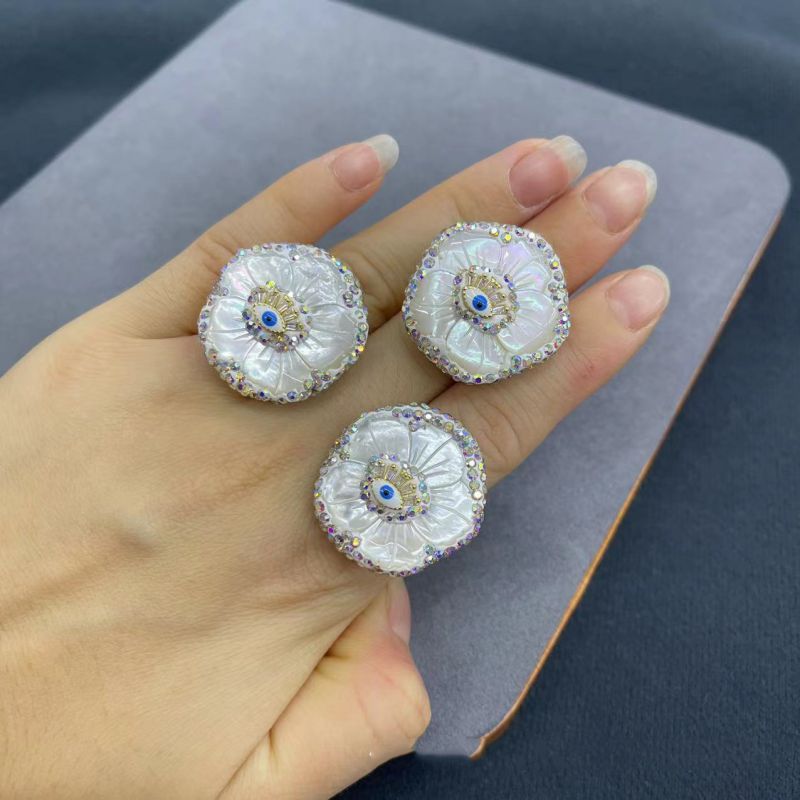 Fashion White Copper Diamond Geometric Shell Flower Eye Ring Set