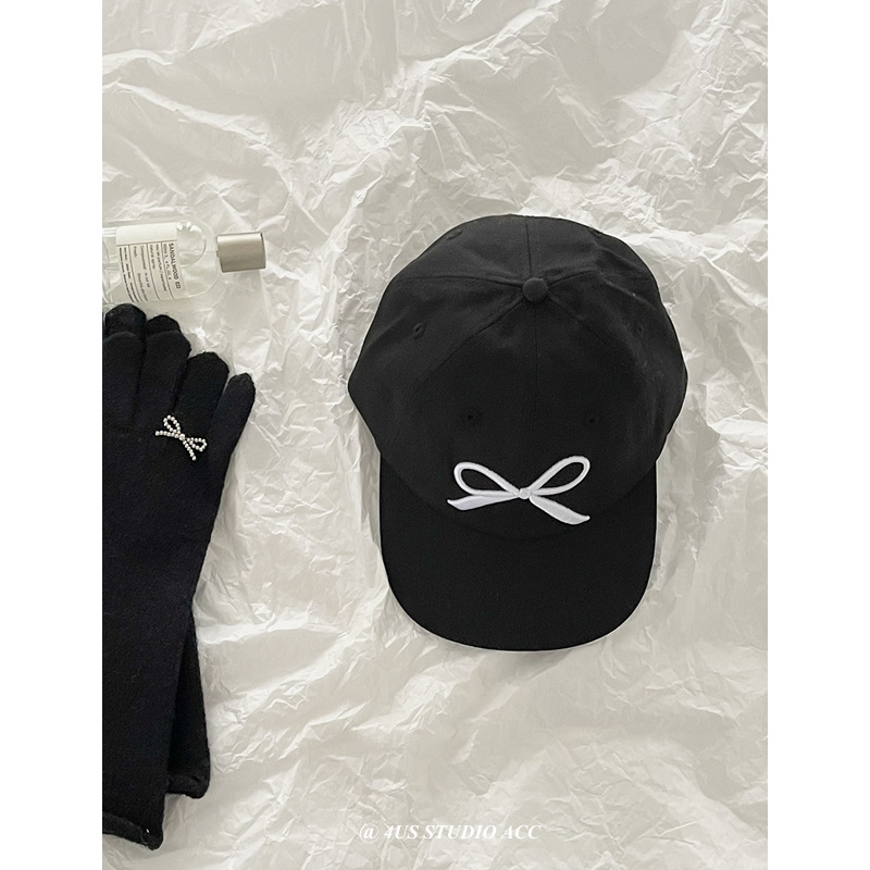 Fashion Black Bow Embroidered Soft Top Baseball Cap