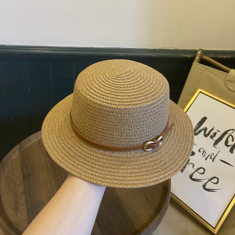 Fashion Khaki Flat Brim Woven Sun Hat