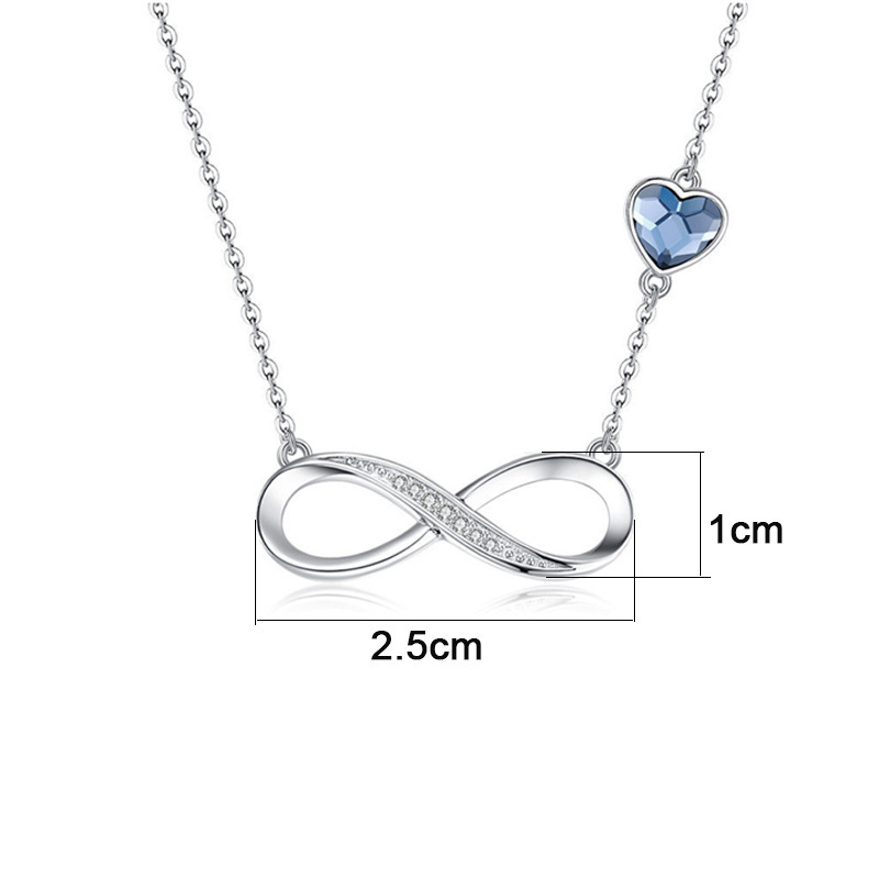 Fashion Silver Necklace-blue Copper And Diamond Love Heart And Diamond 8-figure Necklace