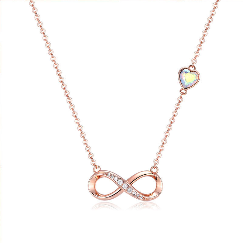 Fashion Rose Gold Necklace-color Copper And Diamond Love Heart And Diamond 8-figure Necklace
