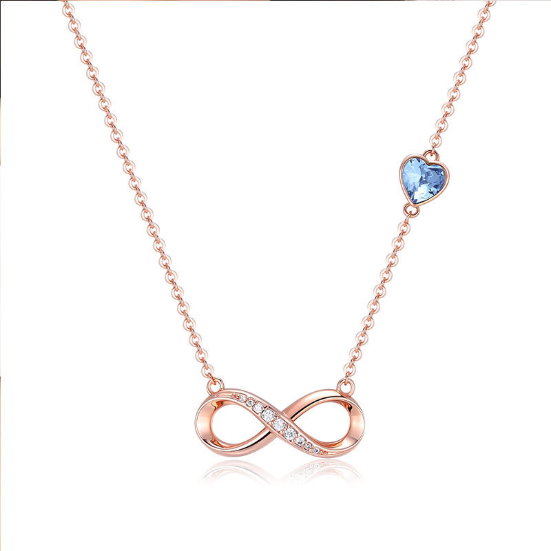Fashion Rose Gold Necklace-blue Copper And Diamond Love Heart And Diamond 8-figure Necklace