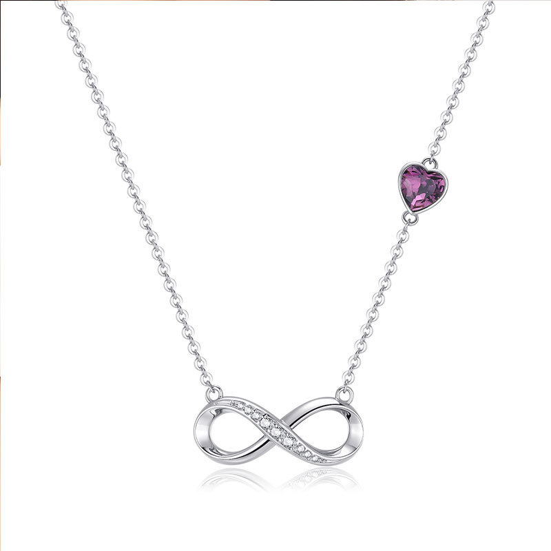 Fashion Silver Necklace-rose Purple Copper And Diamond Love Heart And Diamond 8-figure Necklace