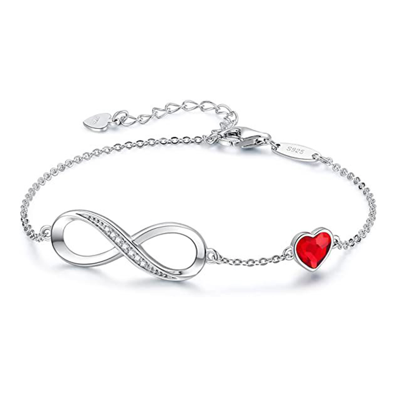 Fashion Silver-red Diamond Minimum Order 100 Copper And Diamond Love Heart And Diamond 8-figure Bracelet