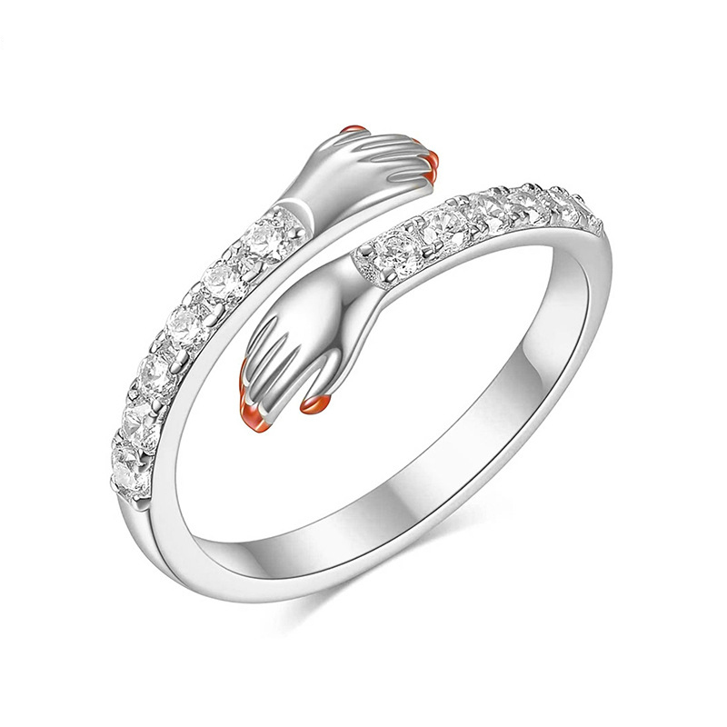 Fashion Silver Ring-with Diamonds Copper And Diamond Geometric Hug Ring