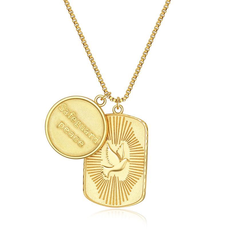 Fashion Square Card Gold Gold-plated Copper Geometric Dove Square Necklace