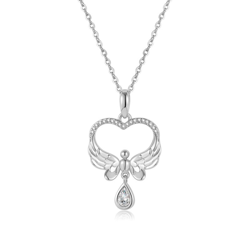 Fashion Silver Copper And Diamond Love Angel Necklace