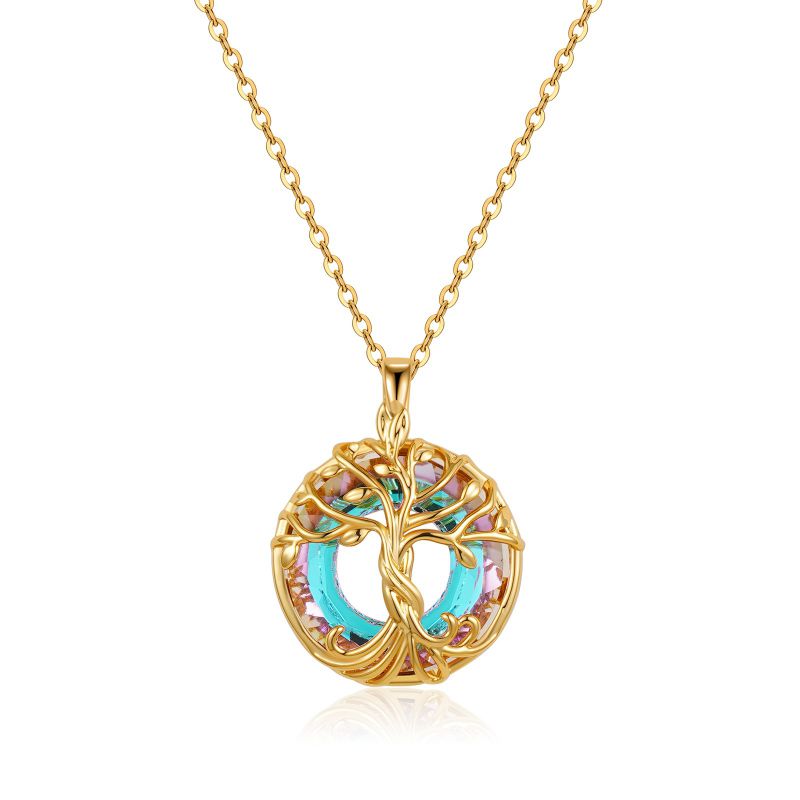 Fashion Gold Copper And Diamond Round Crystal Tree Of Life Necklace
