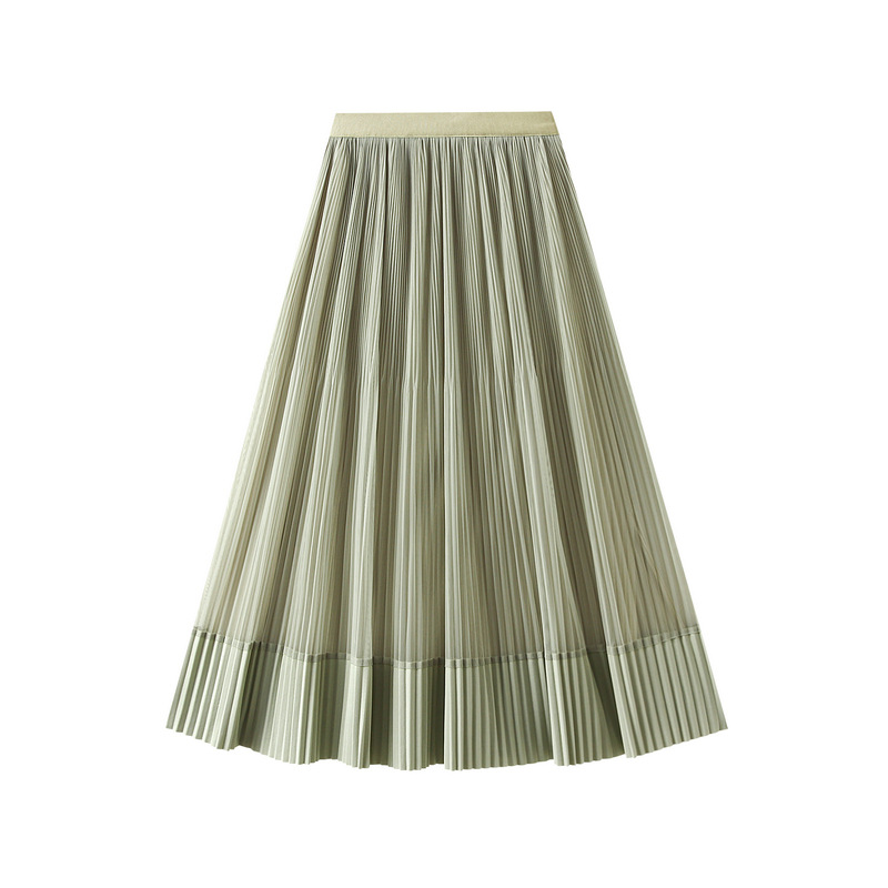 Fashion Green Polyester Pleated Skirt
