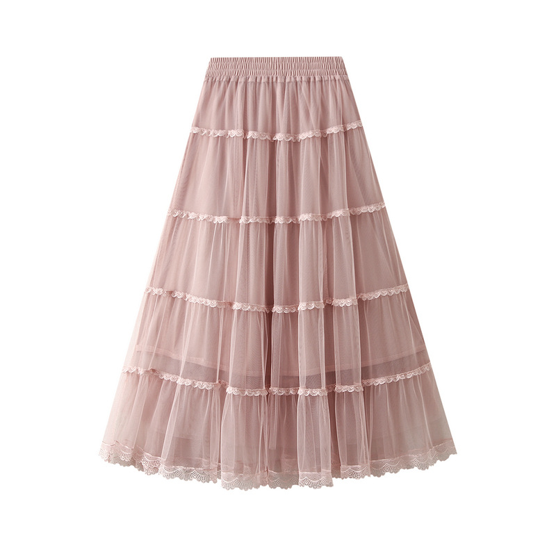 Fashion Pink Mesh Patchwork Layered Skirt