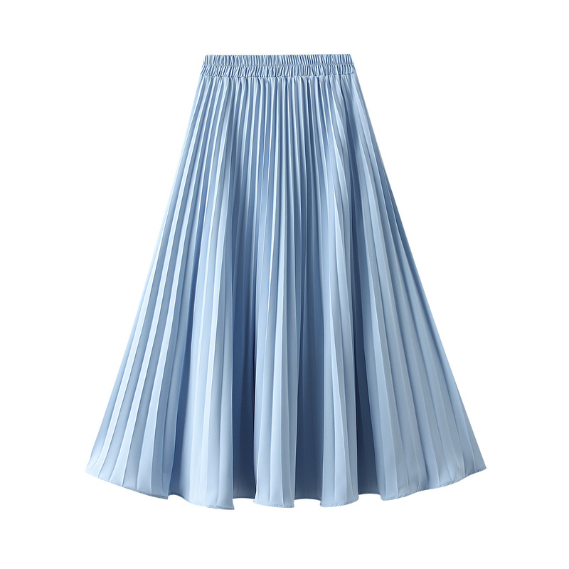 Fashion Light Blue Polyester Pleated Skirt