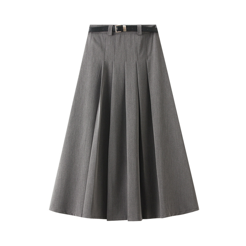 Fashion Grey Polyester Pleated Skirt