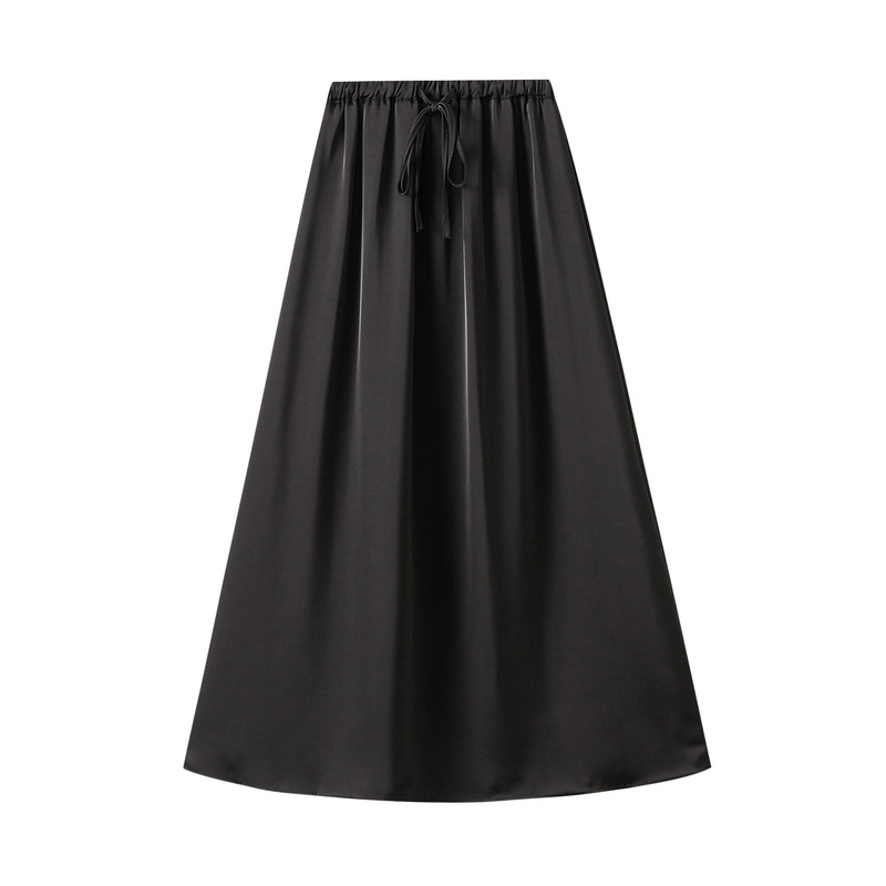 Fashion Black Acetate Lace-up Skirt